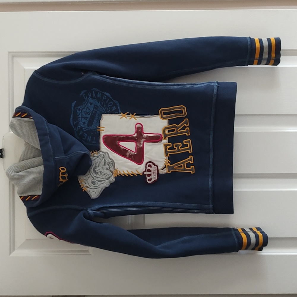 Aeropostale XS Blue Varsity Thermal Hoodie - Picture 7 of 11
